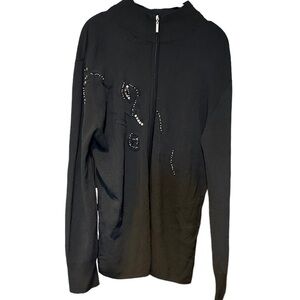 Dolce Cabo Cardigan Zip Up Ribbed Black w/ Beads, Embroidery, & Sequin Sz 1X